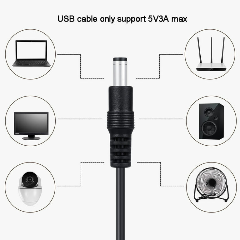  5V DC Power Cable 5V 1A 2A 3A DC Plug in Power Cord USB to DC  5.5x2.1mm Universal Charging Cord Adapter for Speaker, Router, LED Light &  More with 8 Connector