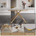 thumbnail image 3 of 59-inch Modern rectangle Expandable Dining Table with Retractable Leaf, Sintered Stone Top & Golden Carbon Steel X-Base, Sturdy 4-6 Person Table for Small Apartments, Kitchen, Dining Room, 3 of 10