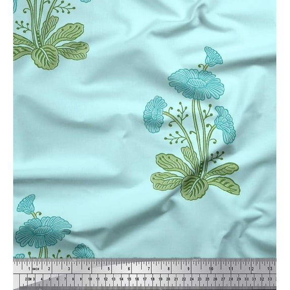 Soimoi Moss Georgette Fabric Leaves & Floral Block Fabric Prints by Yard 42 Inch Wide