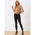 thumbnail image 4 of DARING DIVA Women's Notched Lapel Collar Office Cropped Blazer Jacket L Khaki, 4 of 6