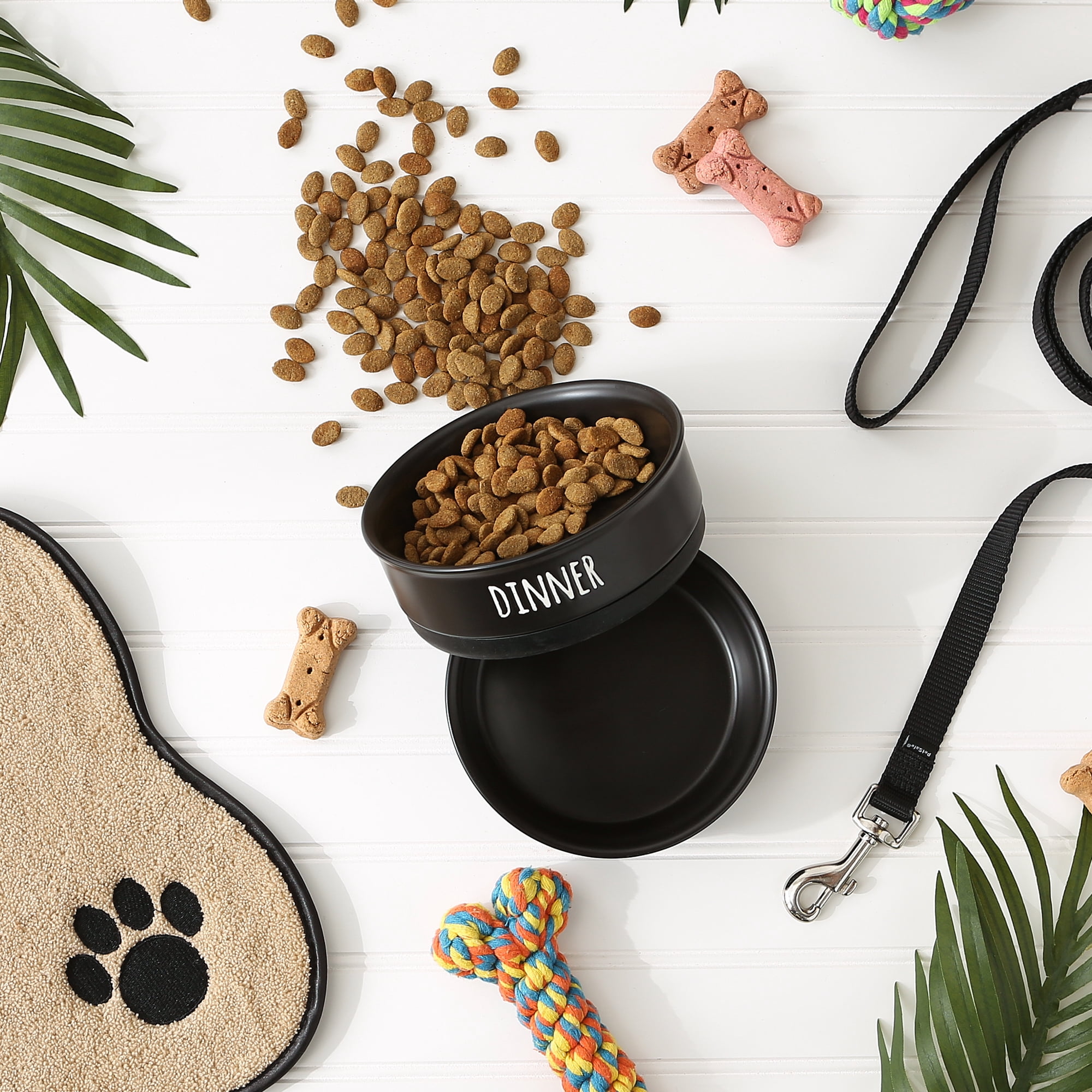 Bone Dry Ceramic Pet Bowl Set 2 Piece Dinner, Drinks & Dessert, Black, Medium