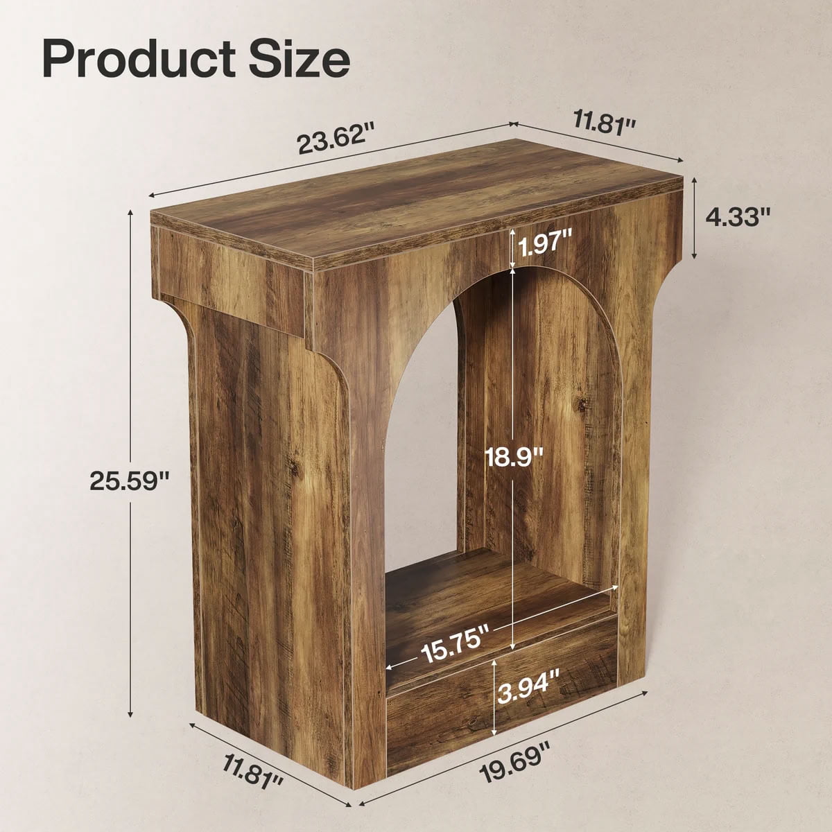 MAYEERTY 2-Tier Wood End Table, Mid-Century Modern Side Table with Arched Storage Space, for Living Room, Bedroom