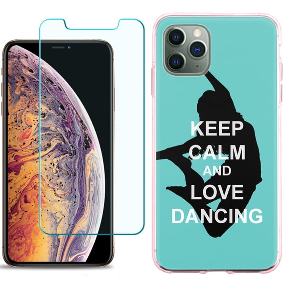 For Apple iPhone 11 PRO Case, Slim-Fit TPU Protective Phone Case (Pink Bezel) with Tempered Glass Screen Protector, by OneToughShield ® - Keep Calm / Dancing