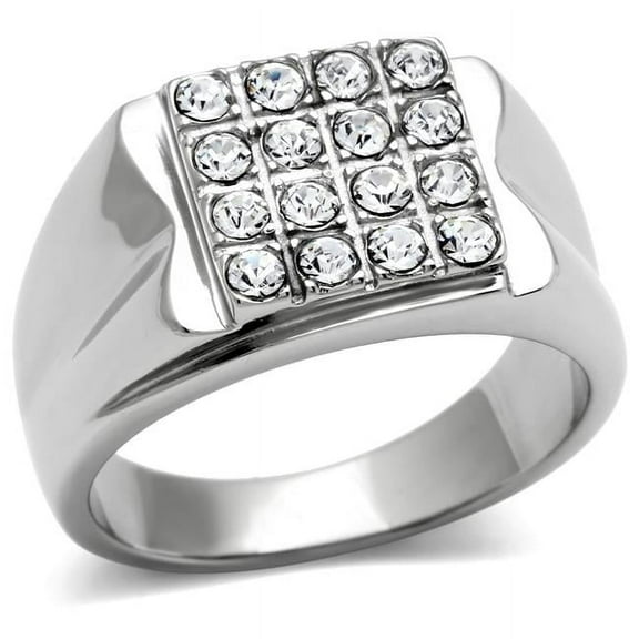 Alamode TK359-13 Men High Polished Stainless Steel Ring with Top Grade Crystal in Clear - Size 13