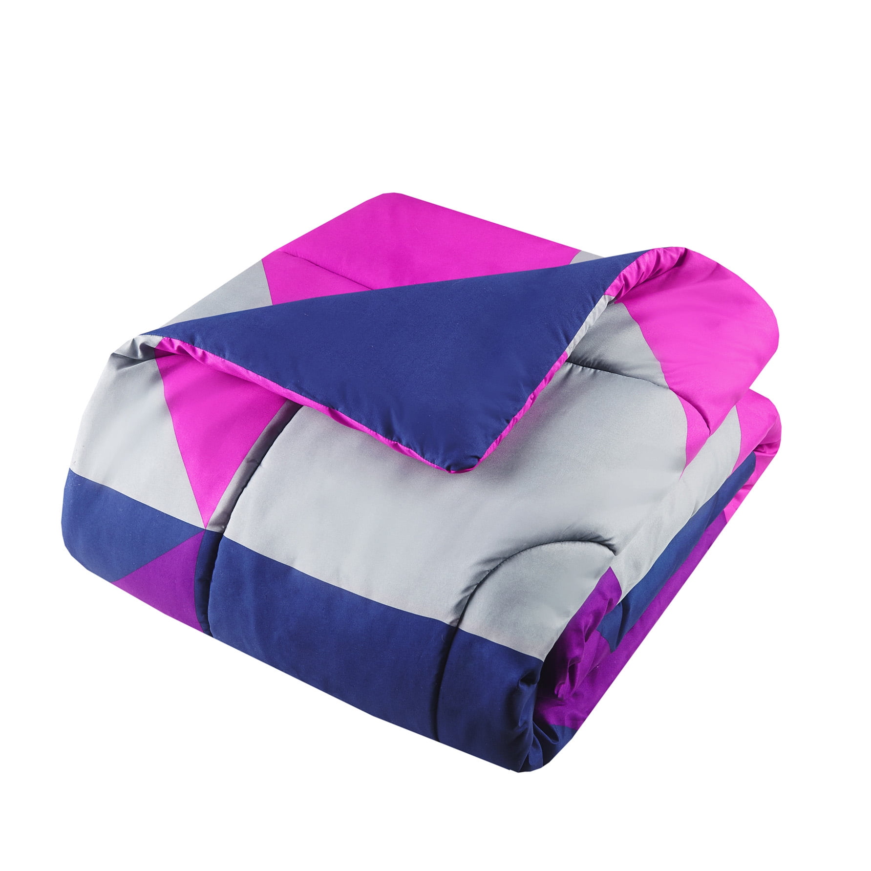 Mainstays Purple and Blue Geo 8 Piece Bed in a Bag Comforter Set With Sheets, Queen