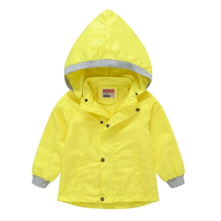 

BIZIZA Kids Baby Rain Jackets Solid Color Waterproof Hooded Pockets Zip Up Long Sleeve for 2-10Y Chlid Tops Yellow 140