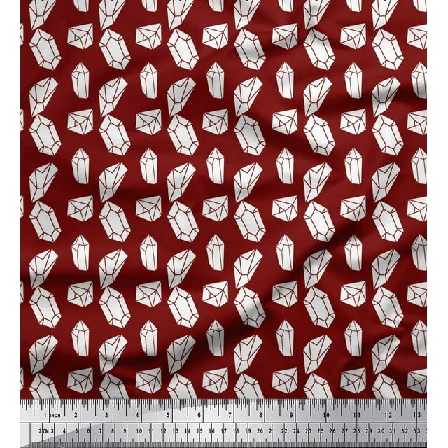 Soimoi Red polyester Crepe Fabric Crystal Stone Geometric Printed Fabric 1 Yard 52 Inch Wide