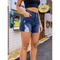 thumbnail image 5 of Women's High Waisted Ripped Dark Blue Denim Shorts Distressed Jean Shorts, 5 of 7