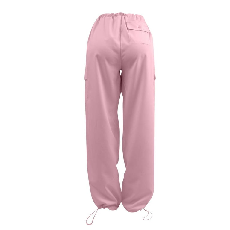Cuoff 2023 Women Cargo Pants Women's Solid Color Cargo Pants Street Hip Hop Jogging  Pants Tethered Casual Wide Leg Pants Pink L 