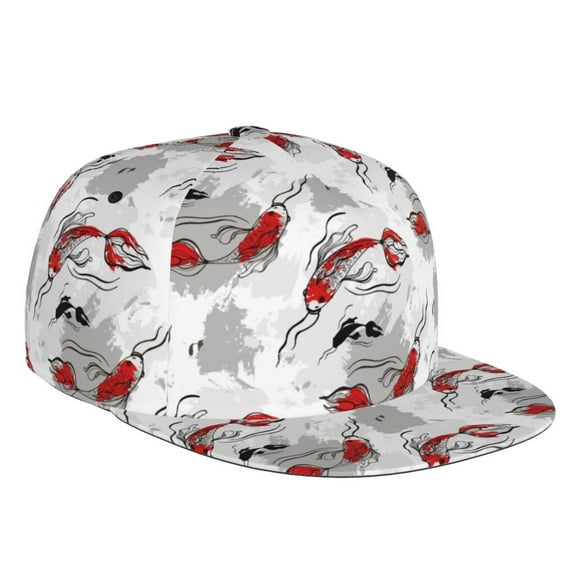 Flat Bill Trucker Hats for Women Men - Koi fish Adjustable Flat Baseball Cap Snapback Hats Dad Hats for Men