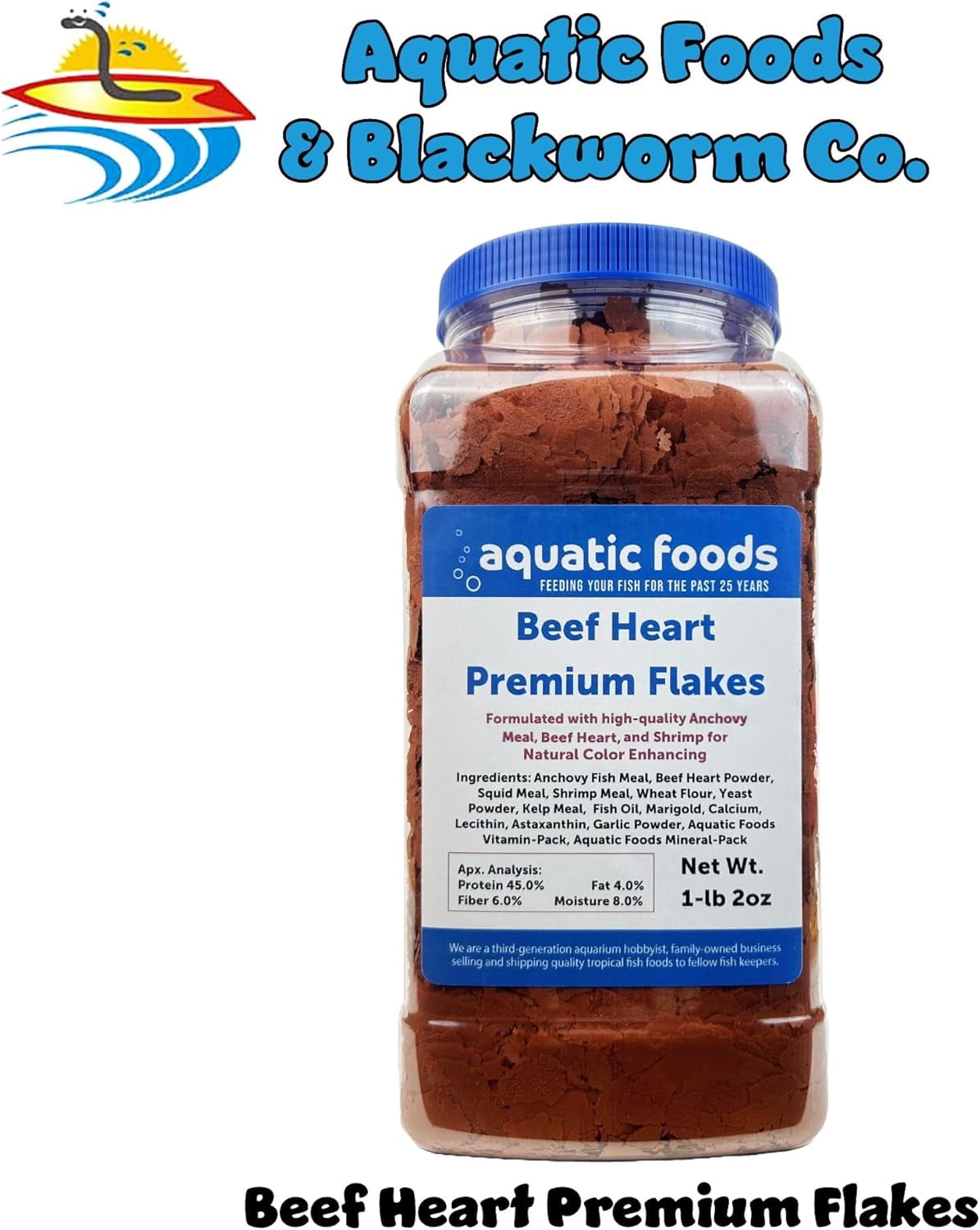 Beef Heart Flakes, 45% Protein Beef Heart Flakes for Discus, Cichlids, Carnivore Tropical Fish also Pellet Mix, Wafer Mix Included - 1-lb 2oz