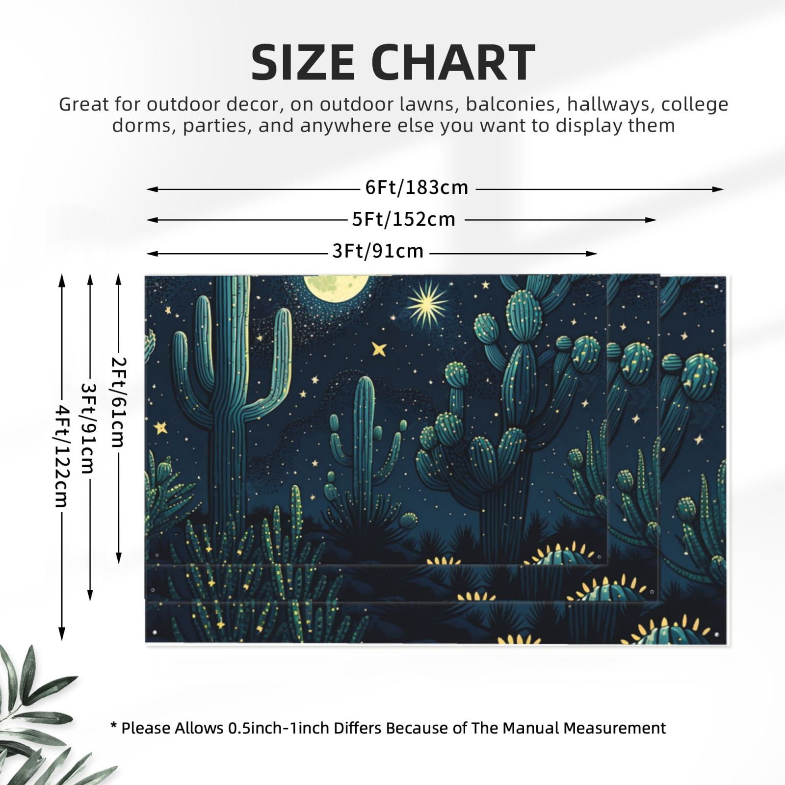 Cactus Starry Moon Stars Four Hole Decorated Banner Flag for Garden Yard Home Decoration Indoor Outdoor 4x6 Ft