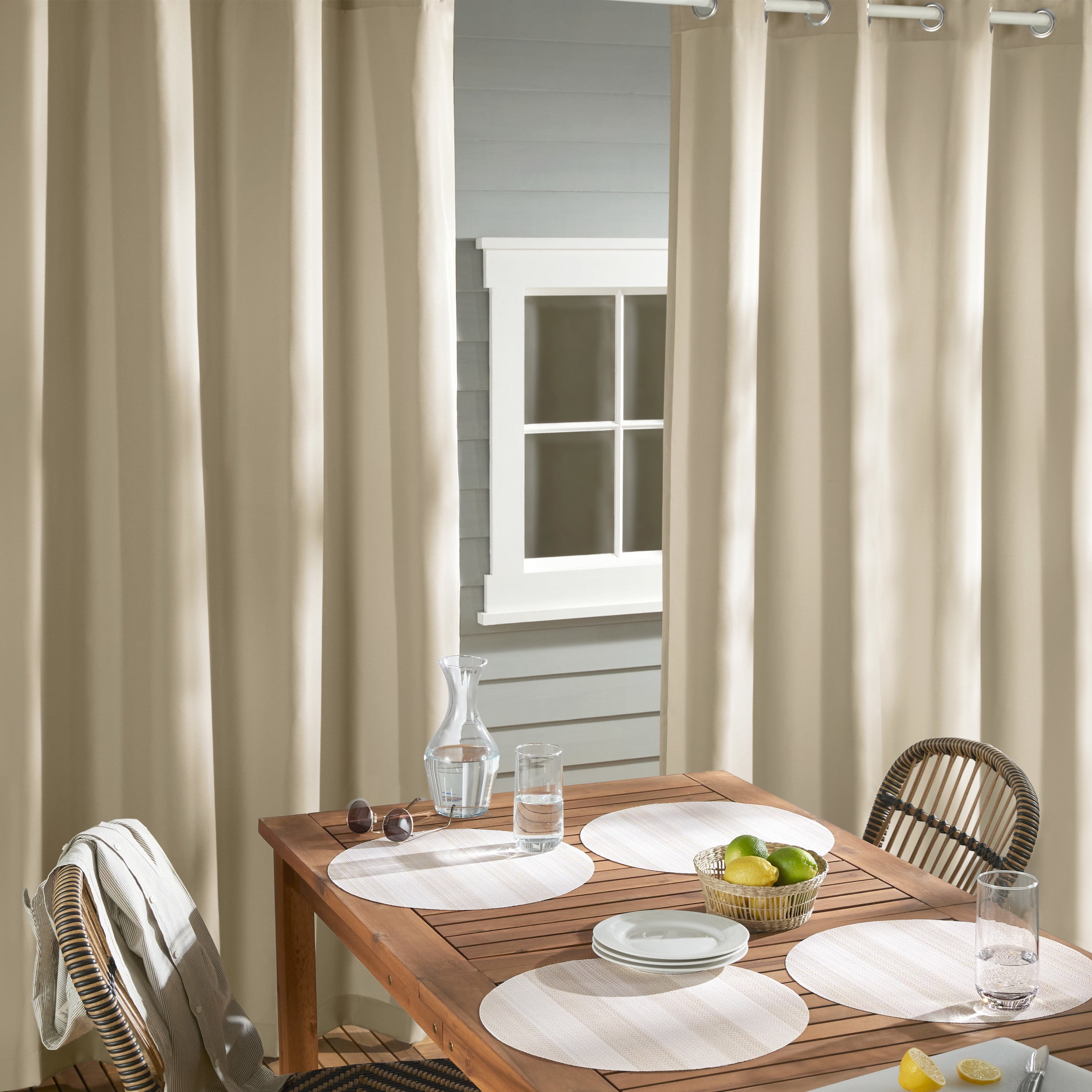 TOWN & COUNTRY BASICS Cabana Solid Heavyweight Indoor Outdoor Curtains, Light Filtering Opacity with Grommet Top, Water Repellent, 2-Pack Set, 54"x96", Taupe