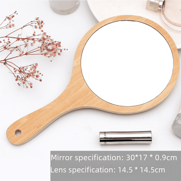 Espejo de mano grande de madera retro con mango de maquillaje especial para salón de belleza con bordado de tatuajes
