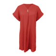 thumbnail image 6 of Womens V Neck Long Sleeve Fall Dresses Women's New Short Sleeve V-neck Solid Color Pullover Comfortable Casual Button Dress Saffron, 6 of 6