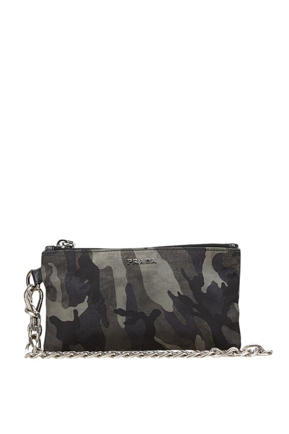 Pre-Owned Prada Camouflage Pouch/Coin Case in Black/Grey Nylon and Leather for Men (Good)