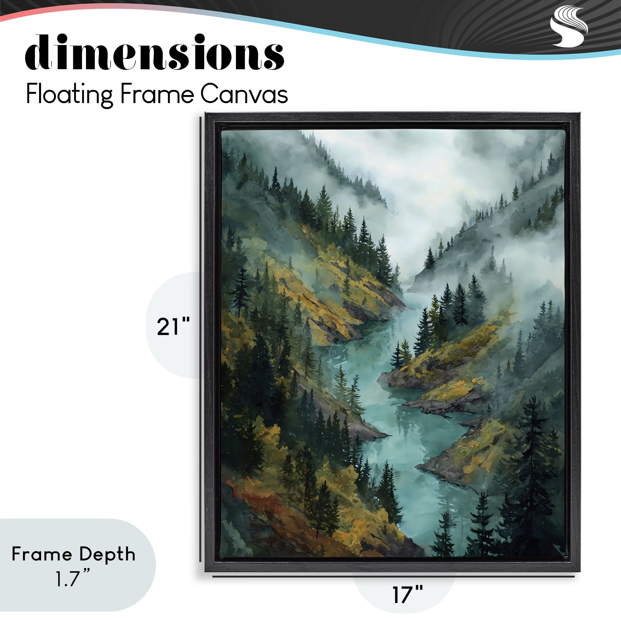Stupell Industries Turquoise Mountain River Bends Black Framed Floater Canvas Wall Art, design by Franklyn Gregory