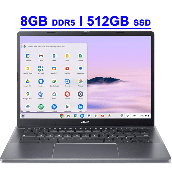 Acer Chromebook Plus 514 Premium Google AI Laptop 14" FHD IPS Touchscreen Intel Octa-core i3-N305 8GB DDR5 512GB SSD USB-C Free Google AI/2TB loud Storage for 1-year Grey