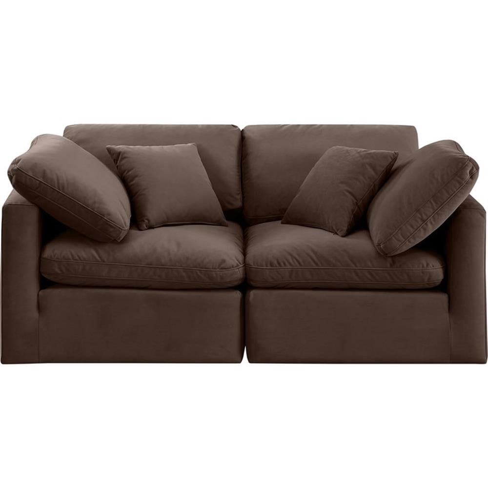 Meridian Furniture Indulge 70" Velvet Modular Sofa w/ Latch Underneath in Brown