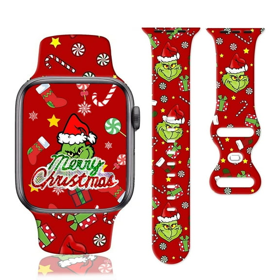 Christmas Watch Band Compatible with Apple Watch Band 38mm 40mm 41mm 42mm 44mm 45mm 49mm iWatch Ultra SE Series 9 8 7 6 5 4 3 2 1, Christmas Soft Silicone Sport Replacement Strap Band for Women Men