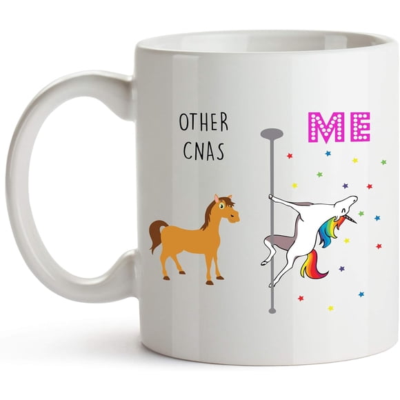 YouNique Designs CNA Mug, 11 Ounces, White, Unicorn Mug, Certified Nursing Assistant Gifts for Women, CNA Week Gifts (Black Handle)