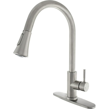 

Qwood-8101SSD-BN - Stainless Steel Kitchen Sink Faucet Single Handle with Pull Down Sprayer & Deck Plate Ceramic Cartridge Brushed Nickel Finish