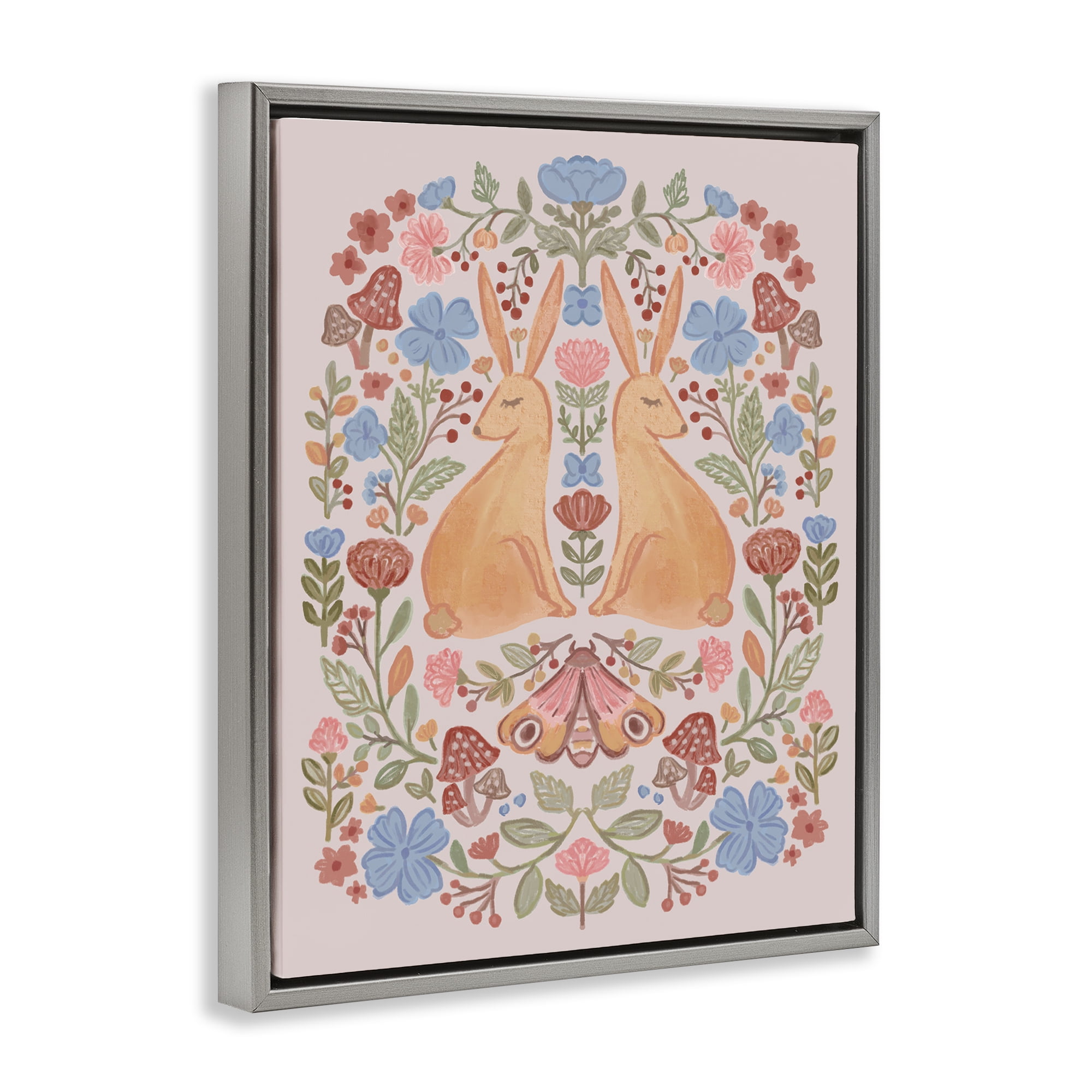 Stupell Industries Autumnal Folk Rabbits Animals Painting Gray Floater Framed Canvas Art Print Wall Art, 17 x 21