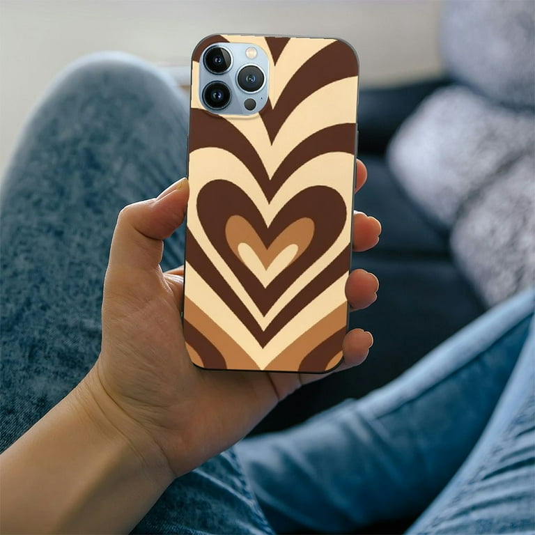 Shangniulu Brown Heart Case Cute Love Heart Coffee Latte Print