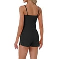 thumbnail image 3 of INSPIRE CHIC Women's Pajama Set Ribbed Knit Cami Sleeveless Squared Neck Tank Top with Split Shorts Sleepwear Lounge Sets S Black, 3 of 6