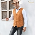 thumbnail image 5 of JASGOOD Men's Suit Vest Vintage Suede Leather Western Cowboy Waistcoat Brown, 5 of 8
