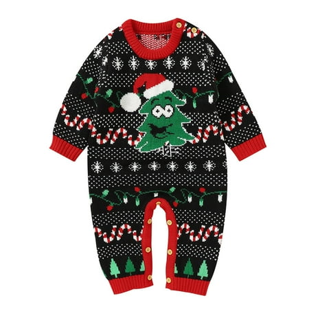 

Jdefeg Girl Sweatshirt Boys Girls Tree Knitted Sweater Baby Jumpsuit Romper Cotton 1 Piece Outfits Clothes Knit Baby Clothes Acrylic Black 90