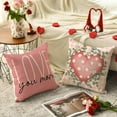 thumbnail image 4 of Hello Valentine Love You More Eucalyptus Leaves Pink Throw Pillow Covers, 20 x 20 Inch Buffalo Plaid Polka Dot Stripes Love Hearts Cushion Case Decoration for Sofa Couch Set of 4, 4 of 6
