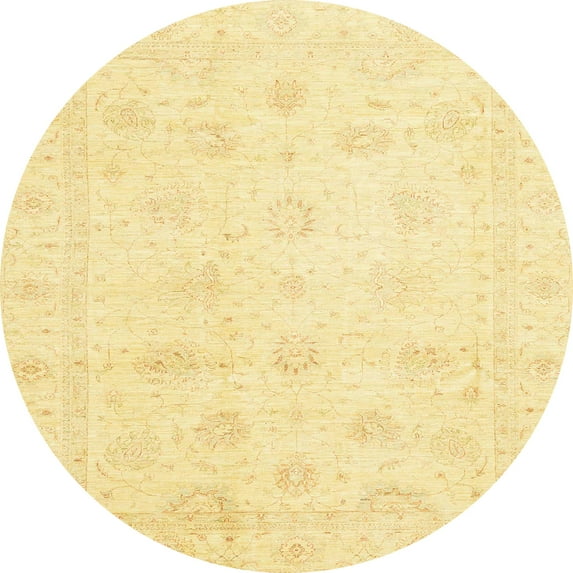 Ahgly Company Machine Washable Indoor Round Abstract Chrome Gold Yellow Area Rugs, 7' Round