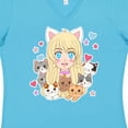 thumbnail image 4 of Inktastic Neko Anime Girl with Kittens Women's V-Neck T-Shirt, 4 of 5