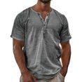 thumbnail image 2 of Men's Summer Solid Color Henley Neck Short Sleeve Shirt Casual Lightweight Breathable Button Placket Tops Loose Fit Comfortable Blouse, 2 of 4