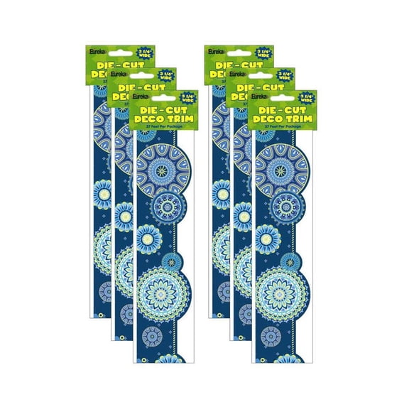 Eureka Blue Harmony Mandala Extra Wide Deco Trim 37 Feet Per Pack 6 Packs (EU-845624-6)