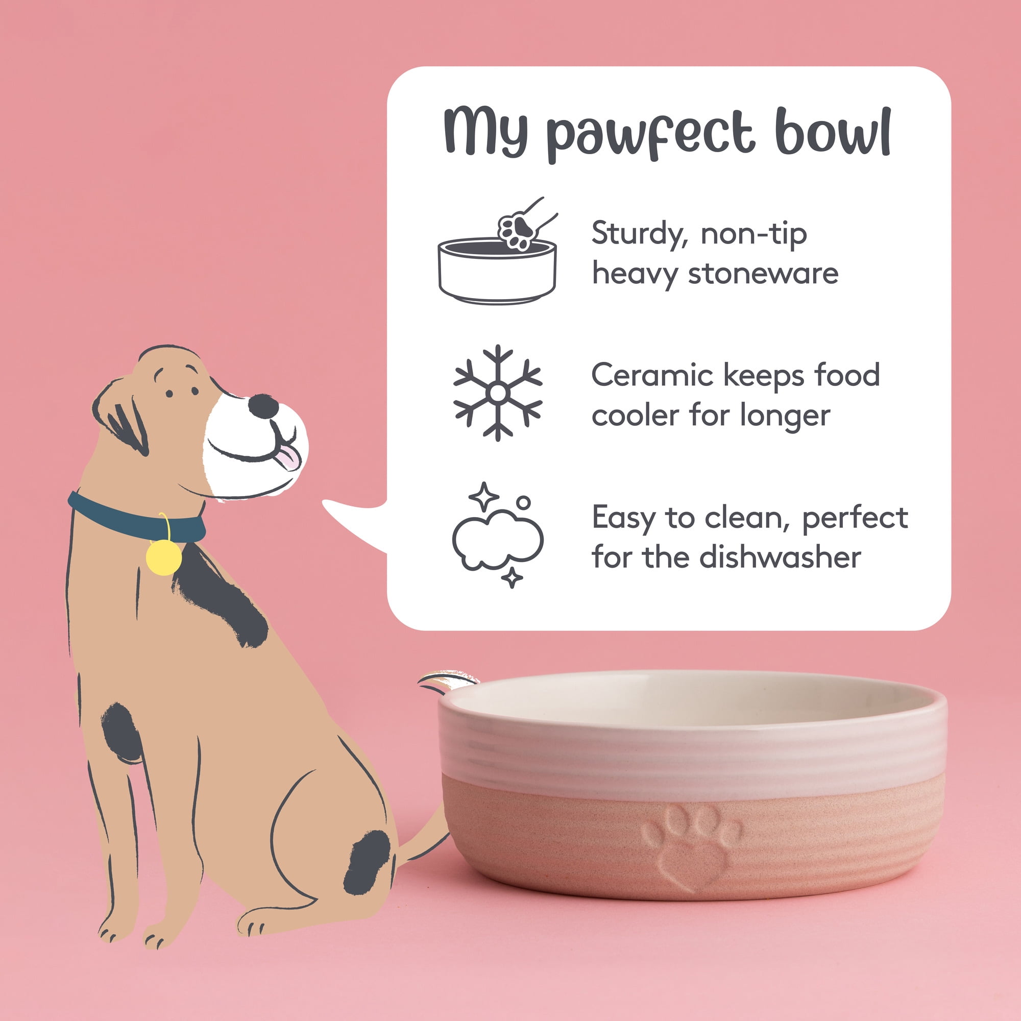 Mason Cash: Heart Paw Pet Bowl - 5.9", 16.9oz - Cream & Tan - Durable Ceramic Food-Water Dish, Microwave-Dishwasher Safe, Dog & Cat Feeding-Hydration