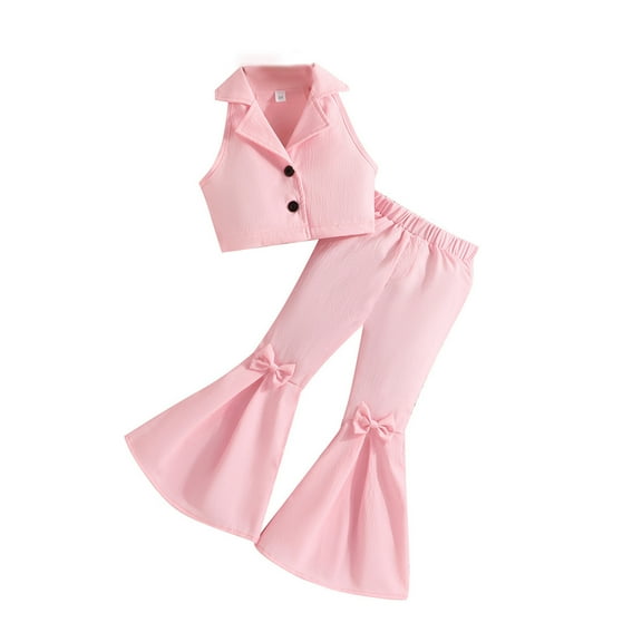 AherBiu Kid Toddler Girls Clothes 2 Piece Sets Button Down Blazer Vests with Flare Pants Spring Summer Outfits