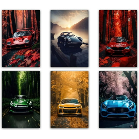Supercar Posters Modern Car Canvas Prints Sports Car Wall Decoration Aesthetic Cars Wall Art for Boys Home Bedroom Office Dorm Room Decoration (6 Pieces 20 x 30 cm Unframed)