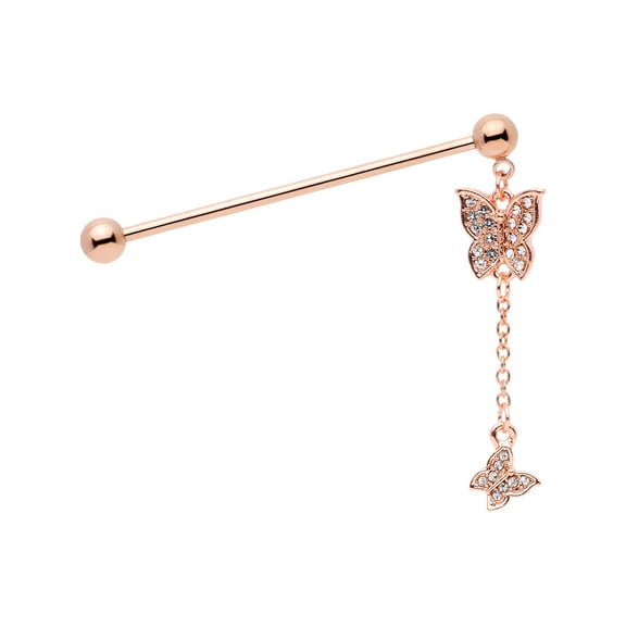 Body Candy Womens 14G Plated Steel Helix Cartilage Earring Rosy Butterfly Dangle Industrial Barbell 1 1/2"