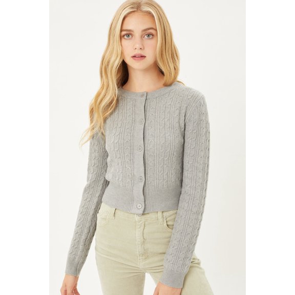 Buttoned Cable Knit Cardigan Long Sleeve Sweater L
