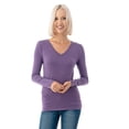 thumbnail image 4 of Simply Fashion Basic V Neck Long Sleeve T-Shirts - Stretch Cotton SpandexPURPLEGREY,MEDIUM, 4 of 5