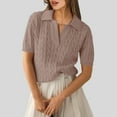 thumbnail image 2 of TTUHYWXI Women Short Sleeve Sweater Tops Summer V Neck Cable Knit Pullover Casual Lapel Shirts (Khaki, S), 2 of 5
