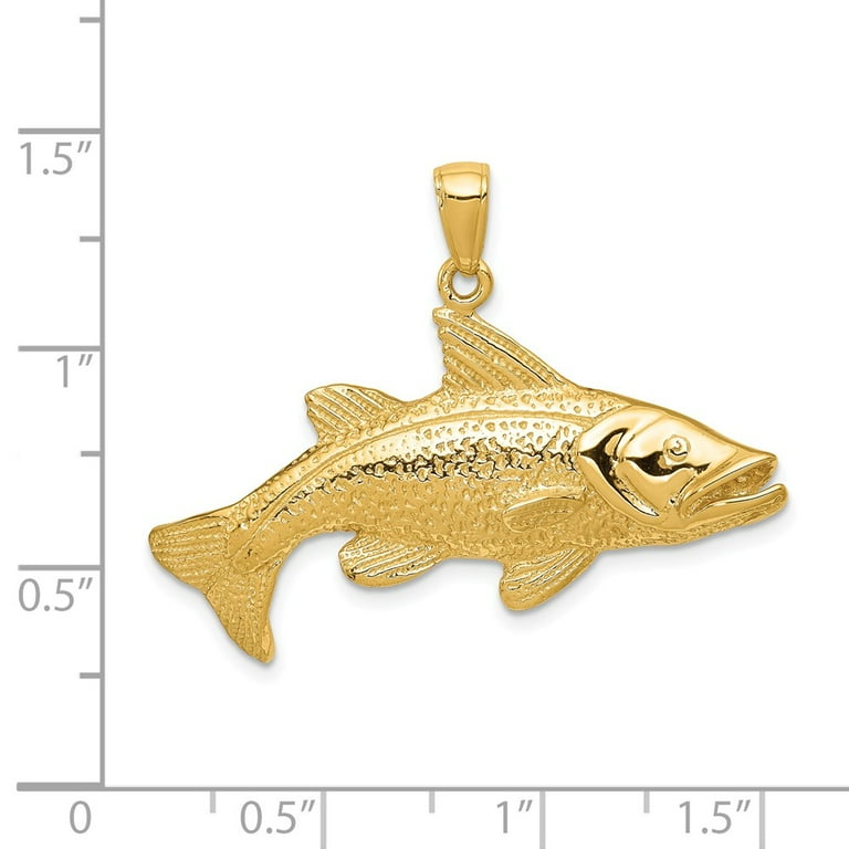 Real 14kt Yellow Gold Polished Open Backed Redfish Pendant for