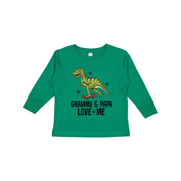 Inktastic Grammy and Papa Love Me Dinosaur Grandson Boys Long Sleeve Toddler T-Shirt