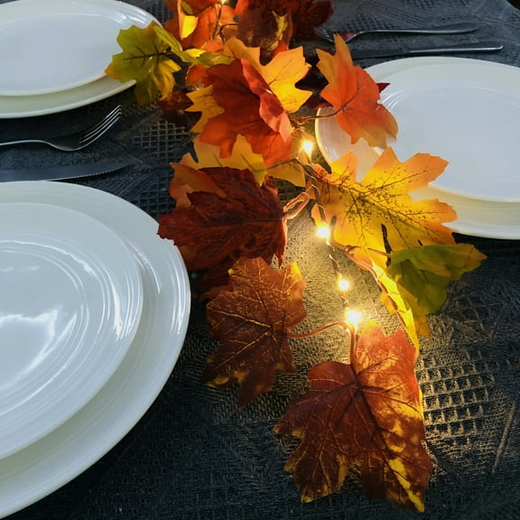 Fall Garland Maple Leaf with LED Fairy Light, Hanging Vine Garland Light, Artificial Autumn Foliage Garland Thanksgiving Decor for Home Wedding Fireplace Party Christmas