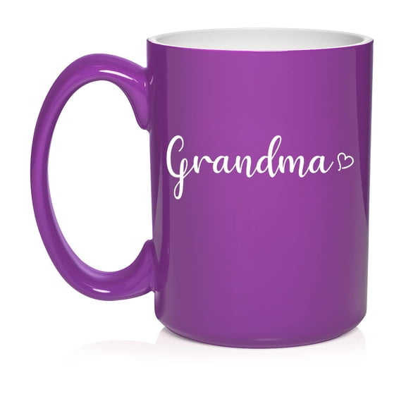 Grandma With Heart Ceramic Coffee Mug Tea Cup Gift for Her, Sister, Women, Grandparents’ Day, Family, Friend, Pregnancy Announcement, Mother’s Day, Grammy, Grandmother, Mom, Cute (15oz Purple)