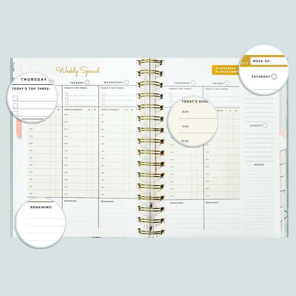 CSCHome Durable Planner 2023-2024, Coil A5 Notebook, Fine Floral Printing Hard Cover Weekly Planner , Flat 180° Spreadable for Students, Office Workers