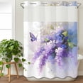 thumbnail image 3 of Lavender No Hook Shower Curtain Waterproof,Bathroom Curtains with Snap in Liners and See Through Top Window,Watercolor Purple White Floral Botanical Butterfly Hotel Bathtub Curtains Shower 72"Wx96"L, 3 of 8
