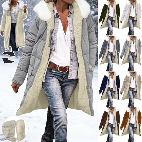 Sentmoon Winter Jackets Coat Cute Gifts for Women Women's Winter Long Coat Long Sleeve Jacket Hooded Jacket with Pockets Detachable Hat Collar Fall and Winter for Travel and Packable Convenience